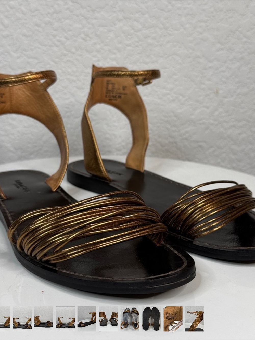 COACH VINTAGE MELYNDA BRONZE METALLIC LEATHER STRAPPY SANDALS ANKLE STRAP SIZE 9 - Picture 6 of 10